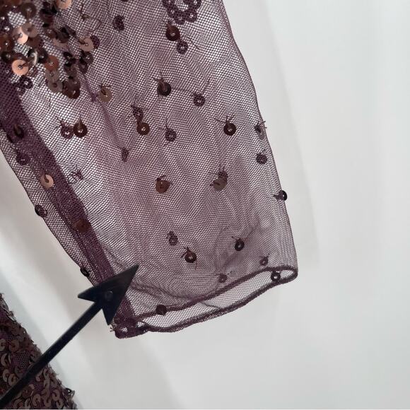 FRENCH CONNECTION Dress Size 4 Emille Sparkle Long Sleeve Sequin Sheath Brown - Picture 7 of 15